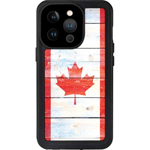 Canada Flag Light Wood iPhone 15 Pro Waterproof Case